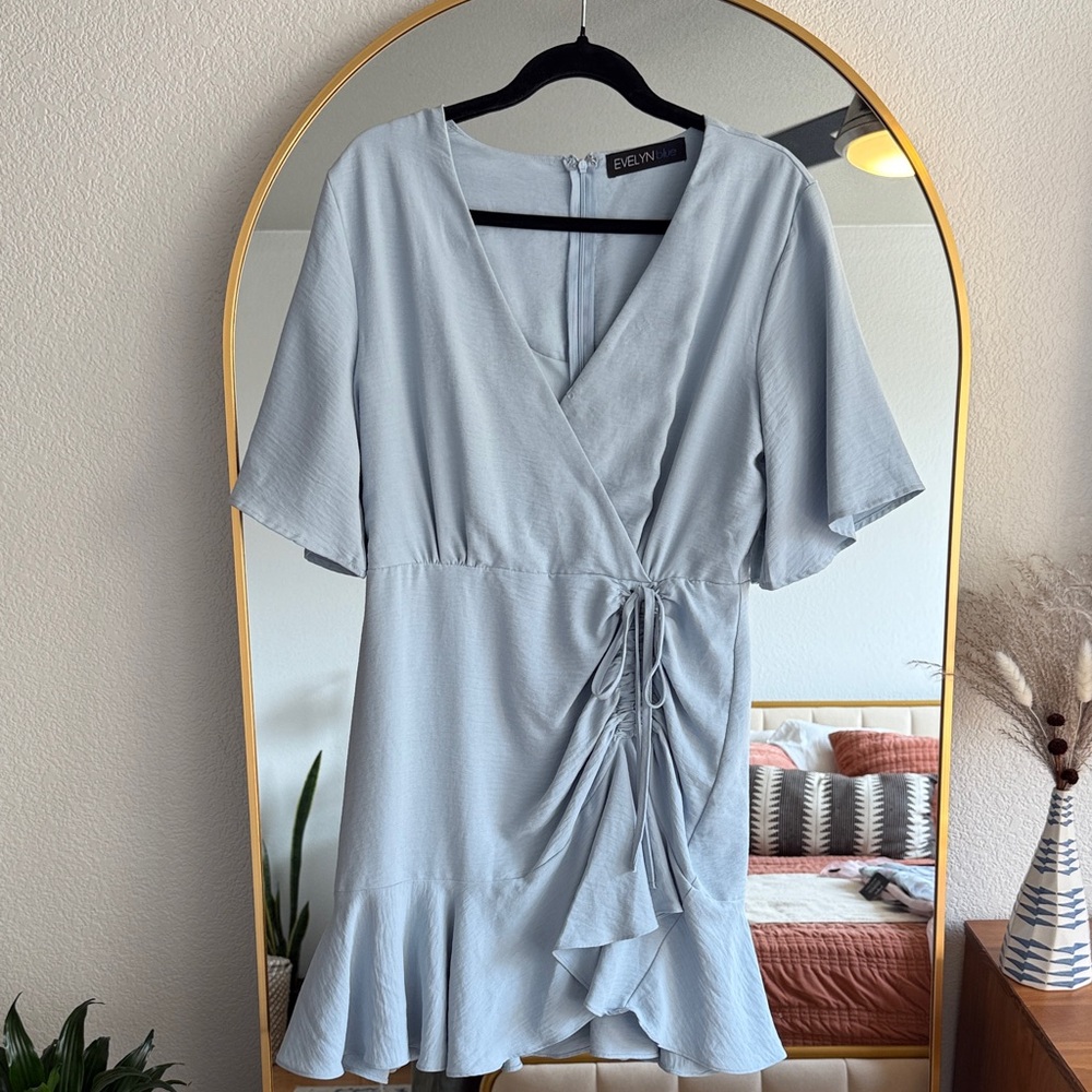 Elegant Light Blue Wrap Dress